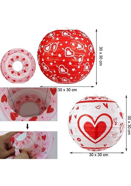 30 cm Beyaz Kırmızı Renk Kalpli Sevgililer Günü Kağıt Fener 2 Adet fiyatları