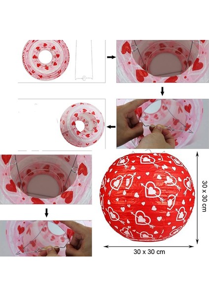 30 cm Kırmızı Beyaz Renk Kalpli Sevgililer Günü Kağıt Fener 1 Adet fiyatları