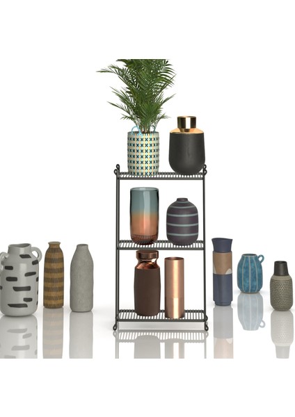 Teknotel Üç Katlı Metal Düzenleyici Ayakkabılık Havluluk Saksılık Siyah MG015 modelleri