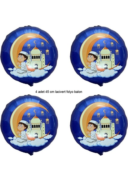 Dua Eden Çocuk Resimli Lacivert Renk 45 cm Folyo Balon 4 Adet Ramazan
