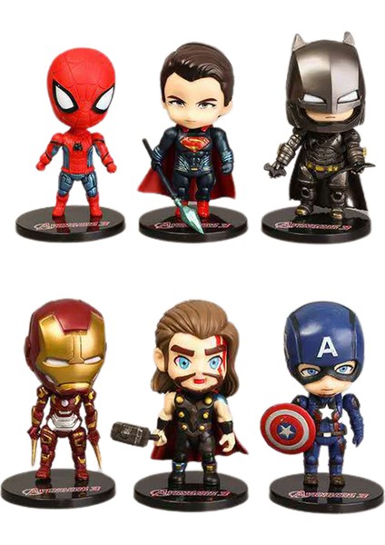 6 Adet Mini Karikatür Avengers Örümcek Adam Kaptan Amerika Bebek Ekran Kalıp Çocuklar Biblo (Yurt Dışından)