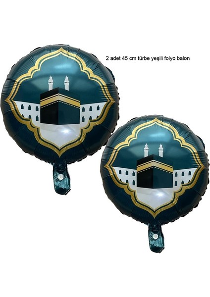 Kabe Resimli Türbe Yeşili Renk 45 cm Folyo Balon 2 Adet Ramazan