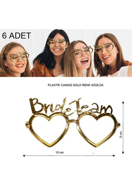 Plastik Camsız Bride Team Bekarlığa Veda Gözlüğü Altın Renk 6 Adet