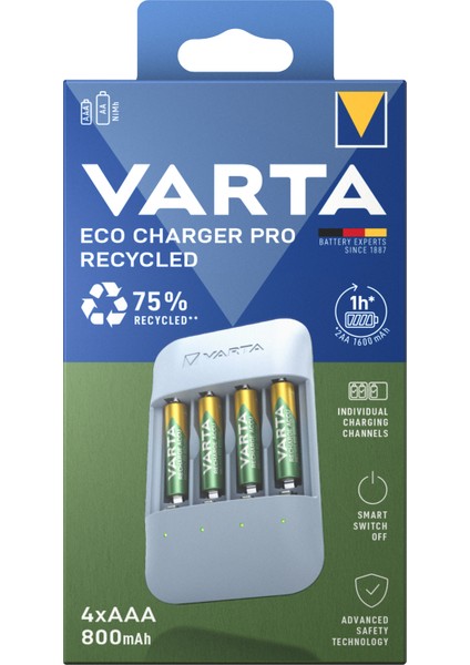 Eco Charger Pro Recycled +4 Adet 800MAH Aaa Şarj Edilebilir Pil