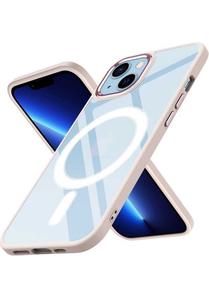 Apple iPhone Uyumlu 14 Plus Kılıf Manyetik Wiriless Destekli Krom Silikon + Wiriless Şarj Aleti