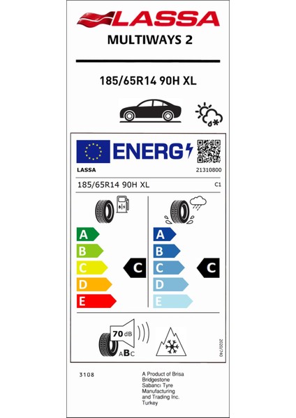 185/65 R14 90H Xl Multiways 2 Oto Dört Mevsim Lastiği (Üretim Yılı: 2024)