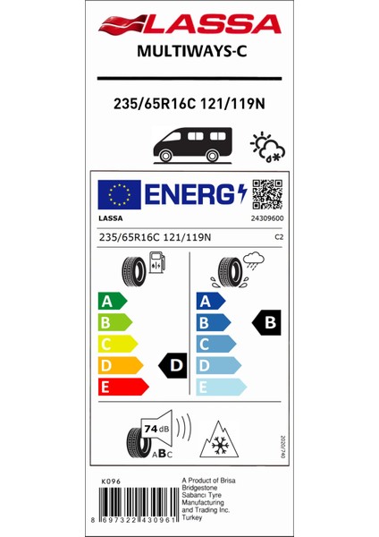 235/65 R16C 121/119N Multiways-C Hafif Ticari Dört Mevsim Lastiği (Üretim Yılı: 2024)