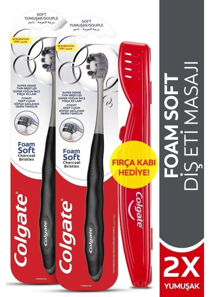 Foamsoft Siyah Yumuşak Diş Fırçası X2 Adet + Fırça Kabı Hediye