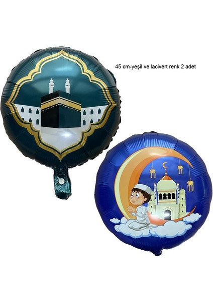 Kabe ve Duacı Çocuk Resimli Iki Renk 45 cm Folyo Balon 2 Adet Ramazan