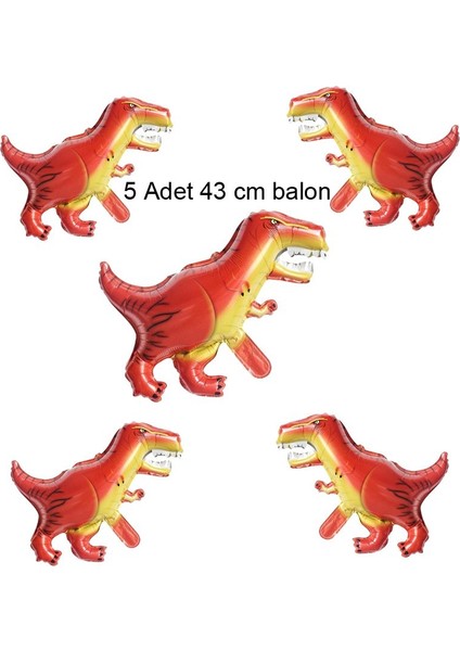 Tyrannosaurus Shape Şekilli Kahve Renk Dinozor Folyo Balon 43 cm 5 Adet