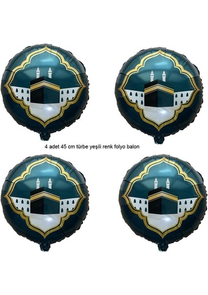 Kabe Resimli Türbe Yeşili Renk 45 cm Folyo Balon 4 Adet Ramazan