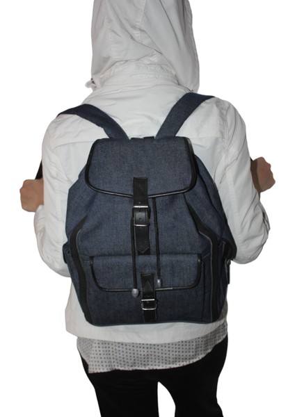 Denim Kumaş Kadın Sırt Çantası 3 Cepli ÇNT3CEPKOTMK-003