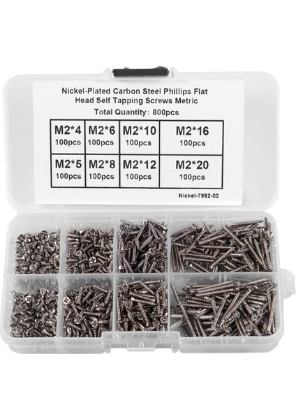 800 Adet Paslanmaz Çelik Kendinden Vuran Vida Ortt Kiti Kilit Somunu Ahşap Konu Çivi Vida Setleri M2 (Yurt Dışından)