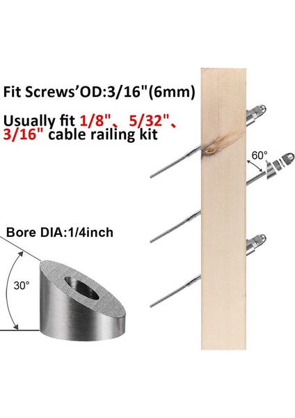 Quanbu T316 Paslanmaz Çelik 1/4 Inç 30 Derece Açı Eğimli Yıkayıcı 1/8 Inç Ila 3/16 Inç Güverte Kablo Korkuluk Kiti/donanım Ahşap/metal/alüminyum Direkler Dıy Korkuluk (10 Adet) (Yurt Dışından) fırsatları