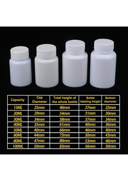 5 Adet 15ML-100ML Beyaz Plastik Boş Sızdırmazlık Şişeleri Katı Toz Hap Kapsül Kapları Reaktif Ambalaj Şişeleri (Yurt Dışından)