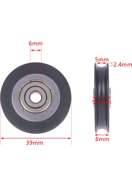 6*39*8mm Vites Kapı Kasnağı Içbükey Tekerlek U Oluklu Tel Halat Hat Üzerinde Tekerlek, Kauçuk Sarılmış Plastik Naylon Rulman Rulo (Yurt Dışından)