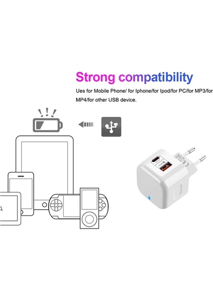 Suntaiho 2 Port Qc 3.0 Pd 20W Type C 5V 3A Akıllı Telefonlar Seyahat Duvarı Hızlı Şarj Cihazı Güç Adaptörü iPhone 12 11 Pro Max Samsung Galaxy (Yurt Dışından) modelleri
