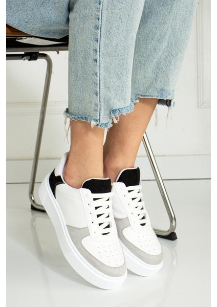 Gri Siyah Düz Hafif Dikişli Taban Bağcıklı Günlük Ortapedik Iç Taban Kadın Sneaker fiyatları