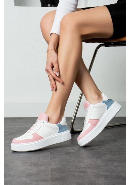 Pudra Bebe Mavi Düz Hafif Dikişli Taban Bağcıklı Günlük Iç Taban Kadın Sneaker