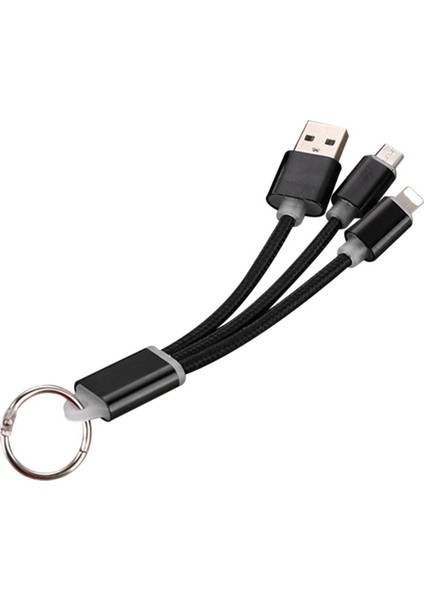3'ü 1 Arada Örgülü USB Şarj Kablosu Anahtarlık Mikro USB Şarj Kablosu (Yurt Dışından)