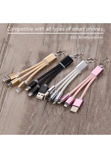 3'ü 1 Arada Örgülü USB Şarj Kablosu Anahtarlık Mikro USB Şarj Kablosu (Yurt Dışından) modelleri