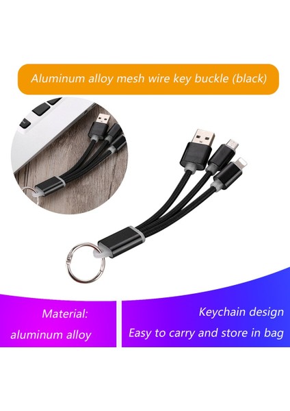 3'ü 1 Arada Örgülü USB Şarj Kablosu Anahtarlık Mikro USB Şarj Kablosu (Yurt Dışından) fırsatları