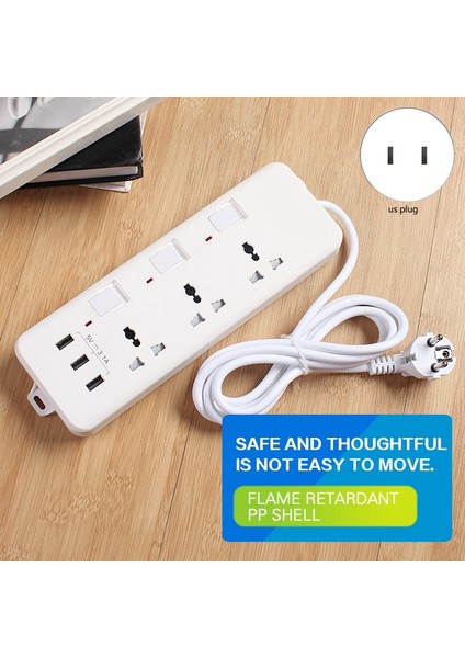 Çıkışlı ve 3 USB Şarj Bağlantı Noktalı Şerit Akıllı Telefon Tabletler Için Uzun Uzatma Kablosu Ofis Abd Tak (Yurt Dışından) modelleri