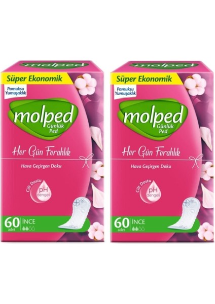 Günlük Ped Her Gün Ferahlık Ince 60 Adet x 2 Paket Toplam 120 Adet