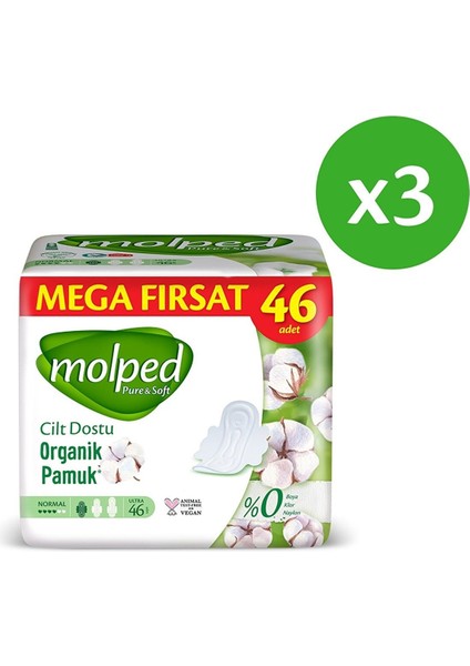 Pure Soft Hijyenik Ped Normal Süper Mega Paket 46 Lı x 3 Adet