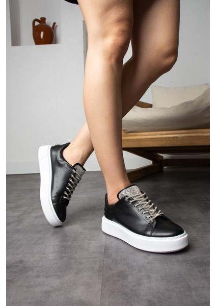 Siyah Taş Bağcıklı Günlük Iç Taban Kadın Sneaker fırsatları