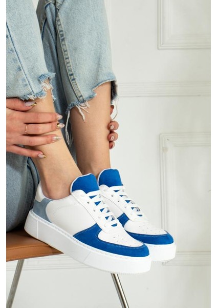 Sax Mavi Bebe Mavi Düz Hafif Dikişli Taban Bağcıklı Günlük Iç Taban Kadın Sneaker