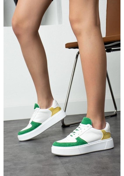 Yeşil Sarı Düz Hafif Dikişli Taban Bağcıklı Günlük Iç Taban Kadın Sneaker