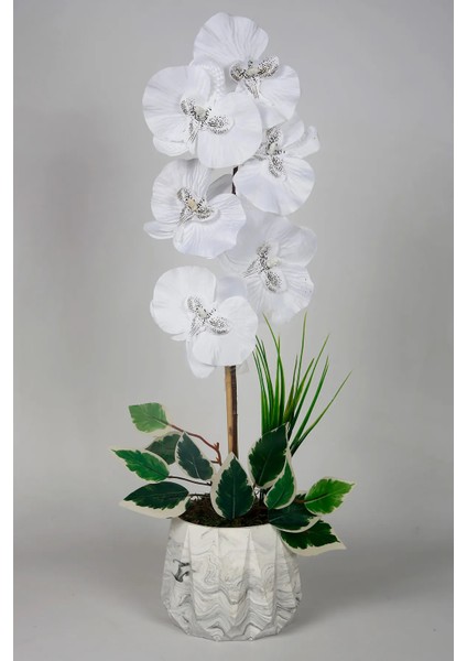 Mermer Desenli Dekoratif Yapay Çiçek Mini Orkide 55 cm modelleri