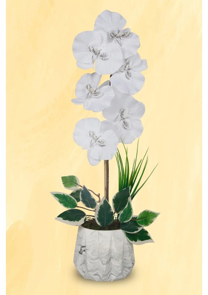 Mermer Desenli Dekoratif Yapay Çiçek Mini Orkide 55 cm fırsatları