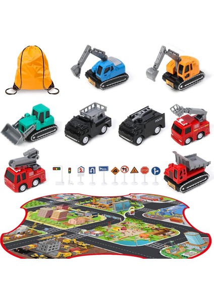 Inşaat Oyuncak Kamyonları - Polis Arabaları, Yangın Kurtarma Arabaları, Playmat ve Yol Levhaları ile 8 Mini Erkek Çocuk Araba Oyuncakları, Erkek Çocuklar Için Yürümeye Başlayan Ara (Yurt Dışından)