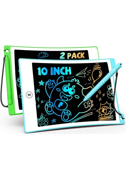 Çocuklar Için Oyuncaklar, 10 Inç 2 Adet LCD Çocuk Yazma Tableti Silinebilir Doodle Tahtası Yeniden Kullanılabilir Çizim Pedi, Anti-Kayıp Stylus ile Çocuk Erkek Çocuklar Için, Araba (Yurt Dışından)