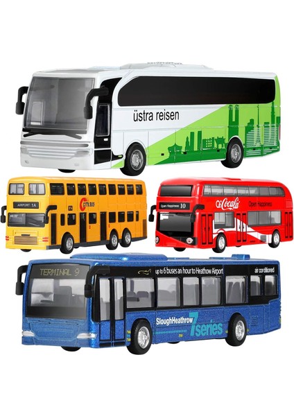Otobüs Oyuncakları Araba Seti, Çocuklar Için Döküm Metal Arabalar Erkek Kız 3-8 Yaşında Geri Çekin Araba Şehir Otobüsü 1:80 Ölçekli Çift Katlı Londra Araçları, Sürtünmeyle Çalışan (Yurt Dışından)