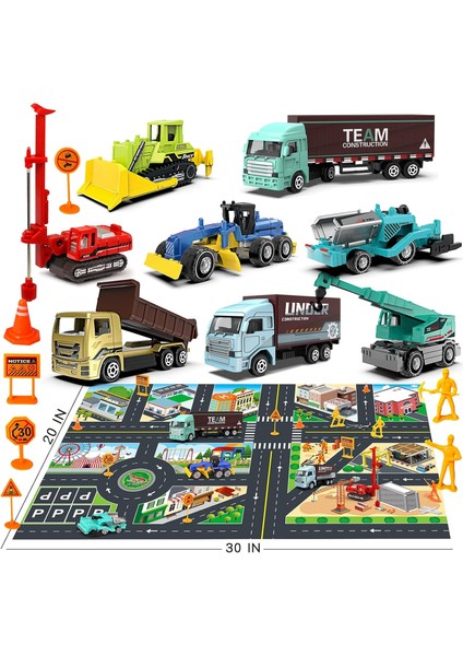 Inşaat Kamyonu Araç Oyuncak Mini Metal Araç Seti Damperli Kamyon Buldozer Vinç Model Kamyon Finişer Konteyner Kamyonu Döndürme Sondaj Kulesi Harita Erkek Çocuklar Için Yol Tabelası (Yurt Dışından)