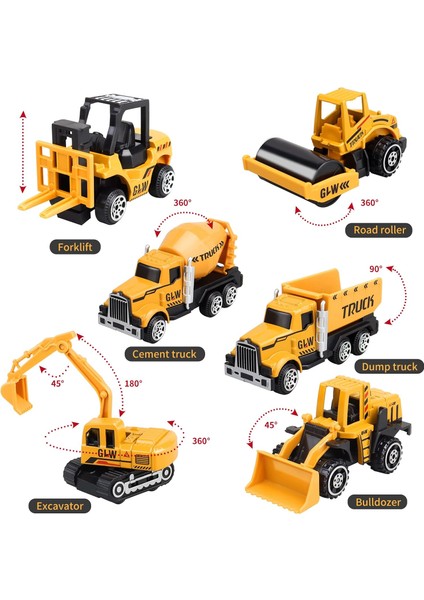 Çocuk Inşaat Oyuncakları, Inşaat Kamyonu Oyuncak Seti, Vinç, Ekskavatör, Forklift, Buldozer, Damperli Kamyon, Çimento Kamyonu, Yol Silindiri, Alaşımlı Inşaat Araç Oyuncakları 3 4 5 (Yurt Dışından)