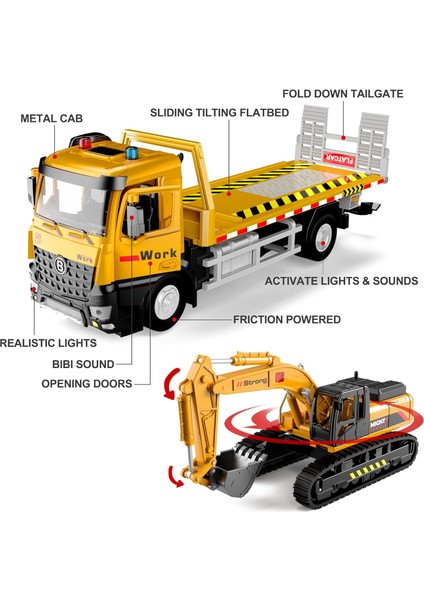 Çocuklar Için Ekskavatörlü Çekici Kamyon Oyuncak Metal Taksi 3-5, Çocuk Oyuncak Arabalar Erkek Yaş 2 3 4 5 Yaşında Hediye (Yurt Dışından)
