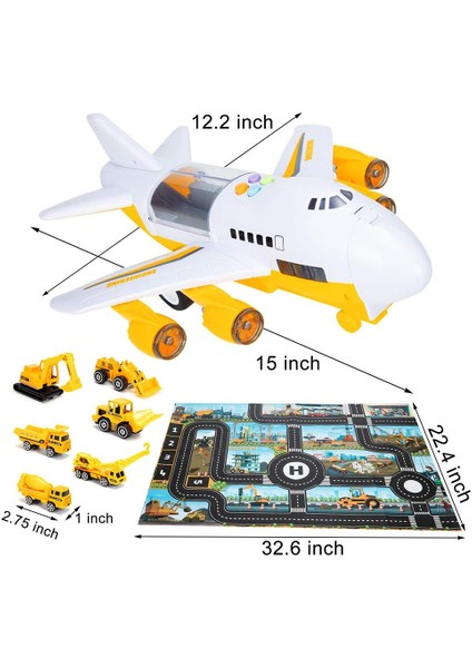 Taşıma Kargo Uçağı ve Büyük Oyun Minderi ile Araba Oyuncak Seti, Çocuklar Için Eğitici Araç Inşaatı Araç Seti Yürümeye Başlayan Erkek Çocuklar Için 3 4 5 6 Yaşında Çocuk Hediyesi, (Yurt Dışından)