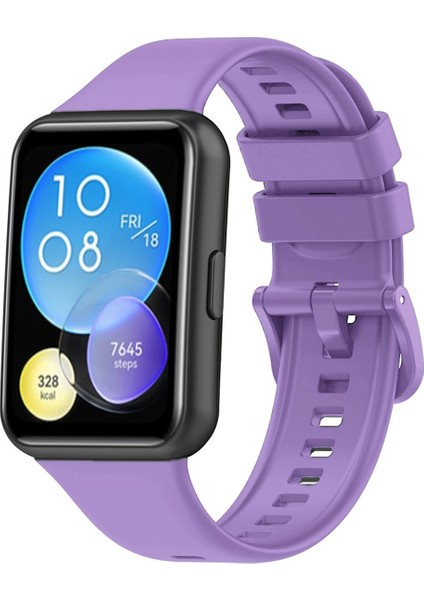 Huawei Watch Fit 2 Uyumlu Yüksek Kalite Yumuşak Pürüzsüz Silikon Kordon Kayış Lila Koyu