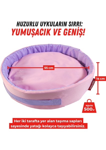 Sünger Simit Köpek Yuvası Küçük Irk Köpek Yatağı ve Kedi Yatağı 55 cm Pembe Lila