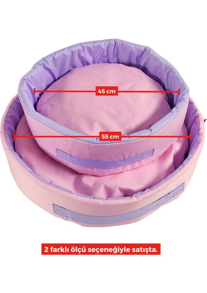 Sünger Simit Köpek Yuvası Küçük Irk Köpek Yatağı ve Kedi Yatağı 55 cm Pembe Lila