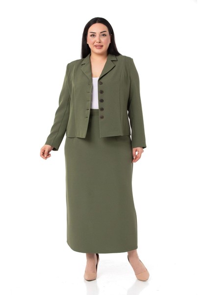 Büyük Beden Etek Ceket Haki Takım