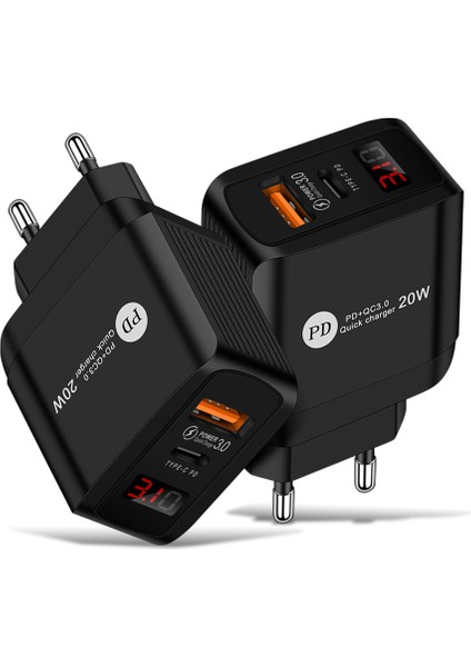 20WPD+QC Dijital Ekran Hızlı Şarj Çift Bağlantı Noktalı Ekran Görüntüsü Cep Telefonu Şarj Başlığı (Yurt Dışından) modelleri