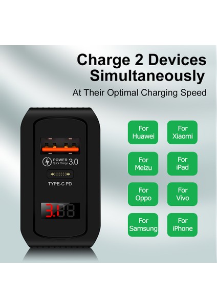 20WPD+QC Dijital Ekran Hızlı Şarj Çift Bağlantı Noktalı Ekran Görüntüsü Cep Telefonu Şarj Başlığı (Yurt Dışından) fırsatları