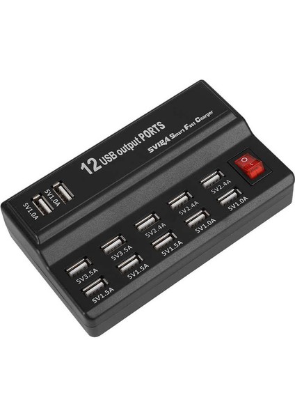 12 Bağlantı Noktalı USB Hub 5V 10A Güç Adaptörü Şarj Istasyonu Şarj Cihazı Ev Seyahati (Yurt Dışından)