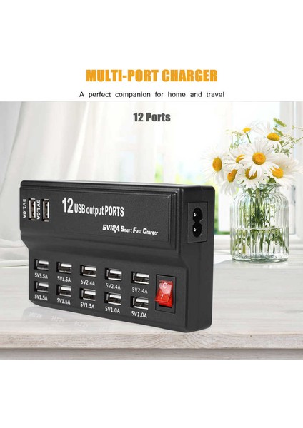 12 Bağlantı Noktalı USB Hub 5V 10A Güç Adaptörü Şarj Istasyonu Şarj Cihazı Ev Seyahati (Yurt Dışından) modelleri