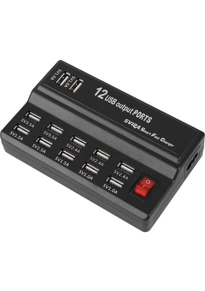 12 Bağlantı Noktalı USB Hub 5V 10A Güç Adaptörü Şarj Istasyonu Şarj Cihazı Ev Seyahati (Yurt Dışından) fırsatları